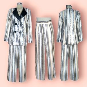 *NEW Sequin Black White and Cream Elegant Blazer and Pant Formal Suit Size XS